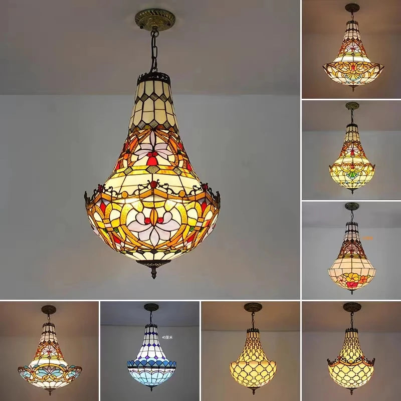 lustre vintage méditerranéen en vitrail pour intérieur élégant - vue 5 sur 14