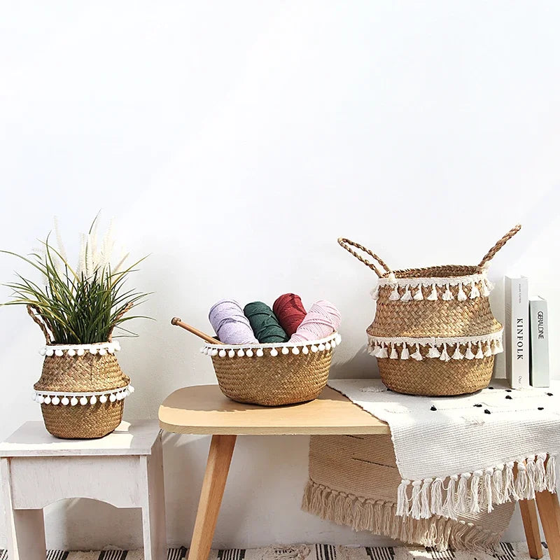paniers de rangement en bambou pliables pour jardin et pot de fleurs - vue 6 sur 11