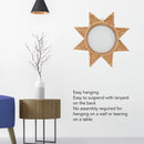 Rattan Woven Wall Mirror - Elegant 8-Point Star Shape, Portable HD Decorative Mirror for Parties &amp; Home Décor