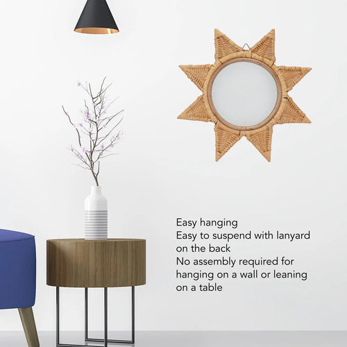 Rattan Woven Wall Mirror - Elegant 8-Point Star Shape, Portable HD Decorative Mirror for Parties &amp; Home Décor - vue 4 sur 6