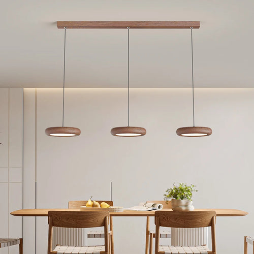Minimalist nordic wooden ceiling light with modern LED lighting - vue 6 sur 12