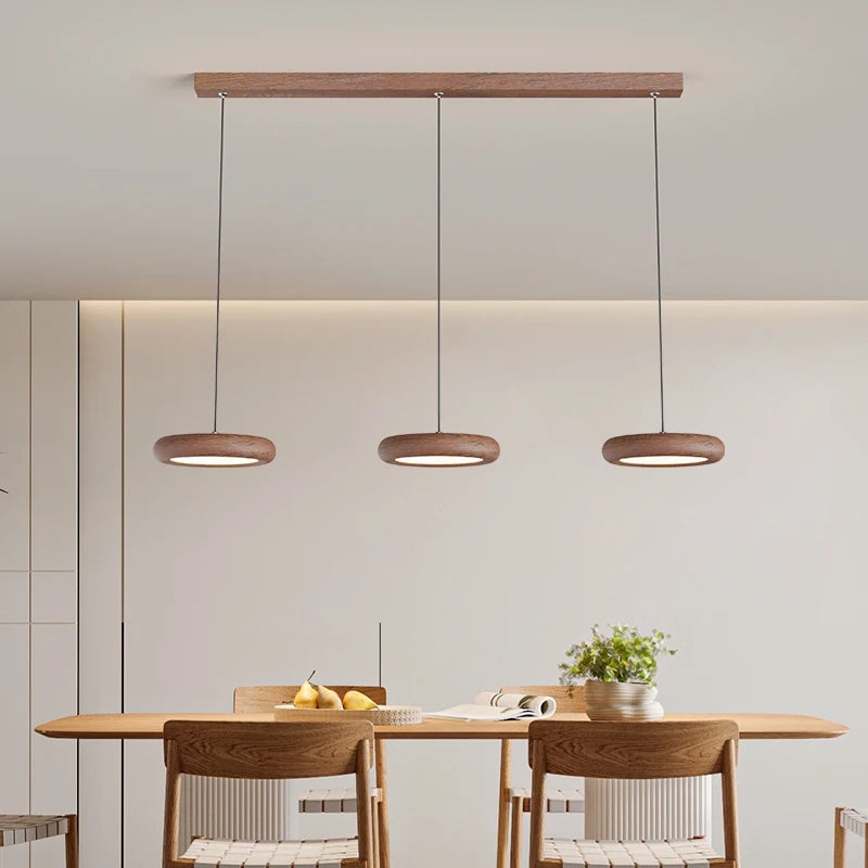 Minimalist nordic wooden ceiling light with modern LED lighting - vue 6 sur 12
