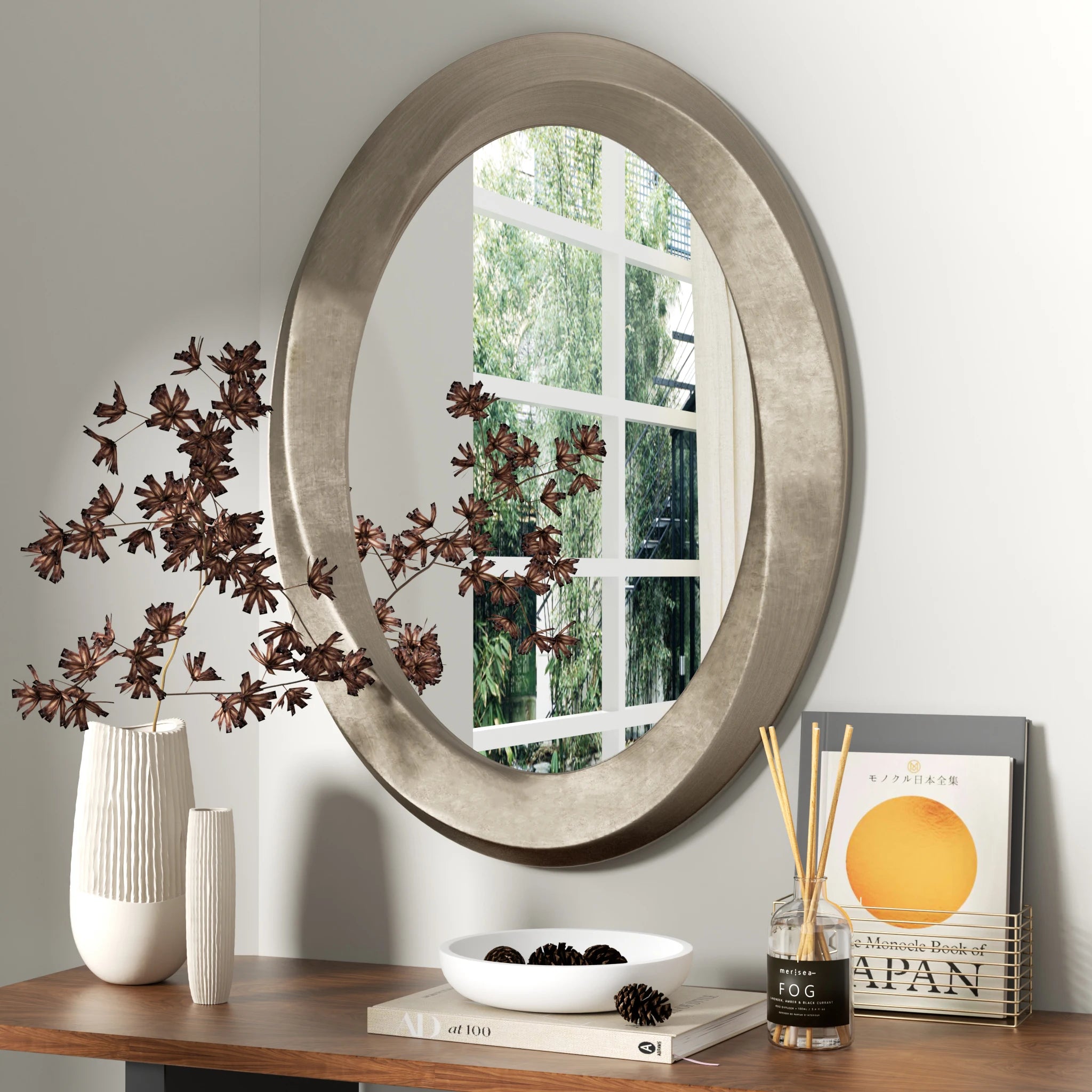 miroir ovale à bord biseauté cadre incurvé style baroque élégant - vue 3 sur 7