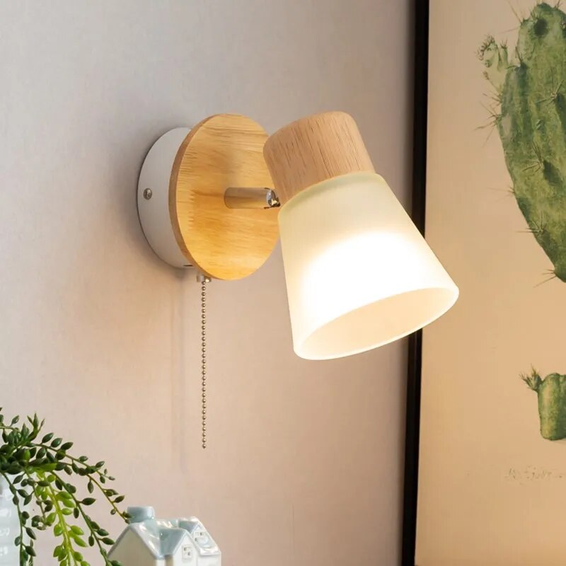 Applique murale LED en bois et verre