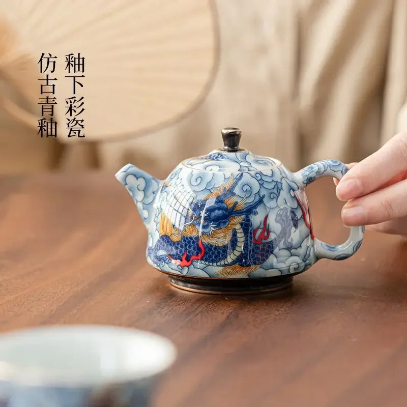 Théière chinoise en porcelaine décor traditionnel infuseur - vue 7 sur 7
