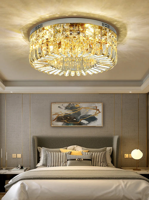 plafonnier led classique en cristal chromé pour intérieur moderne
