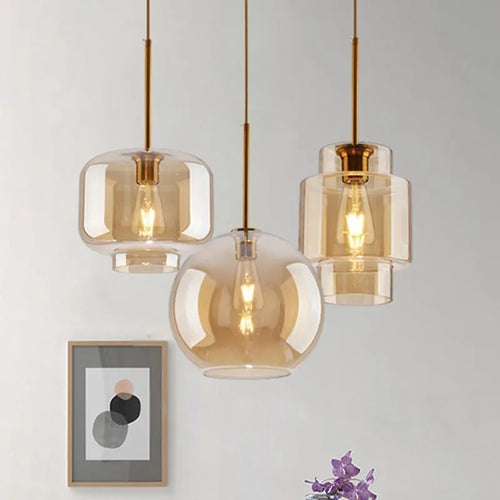 Minimalist nordic glass LED pendant light - vue 2 sur 26