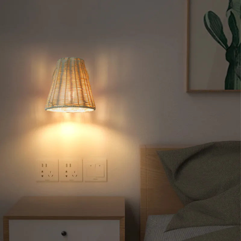 applique murale led vintage en rotin tissée à la main avec interrupteur