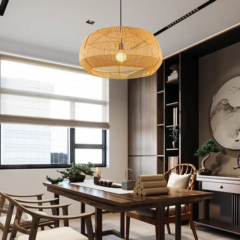 suspension vintage en rotin style chinois pour intérieur élégant - vue 5 sur 12
