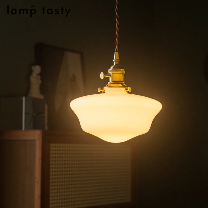 Suspension nordique moderne douille en cuivre abat-jour en verre blanc chambre salon suspension LED luminaires - vue 3 sur 30