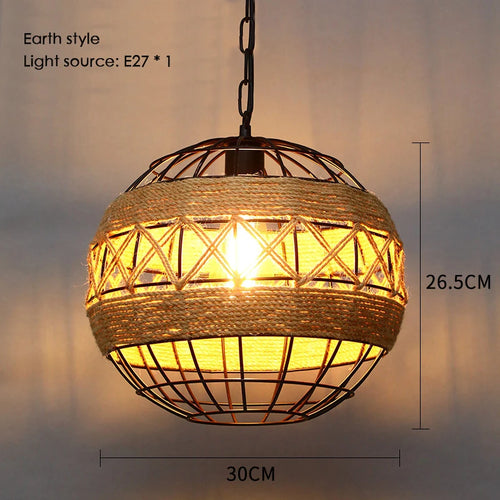 Sisal chanvre corde suspension plafonnier Lustre suspendu Lustre fer main tressage rustique rétro pour salle à manger décor - vue 29 sur 28
