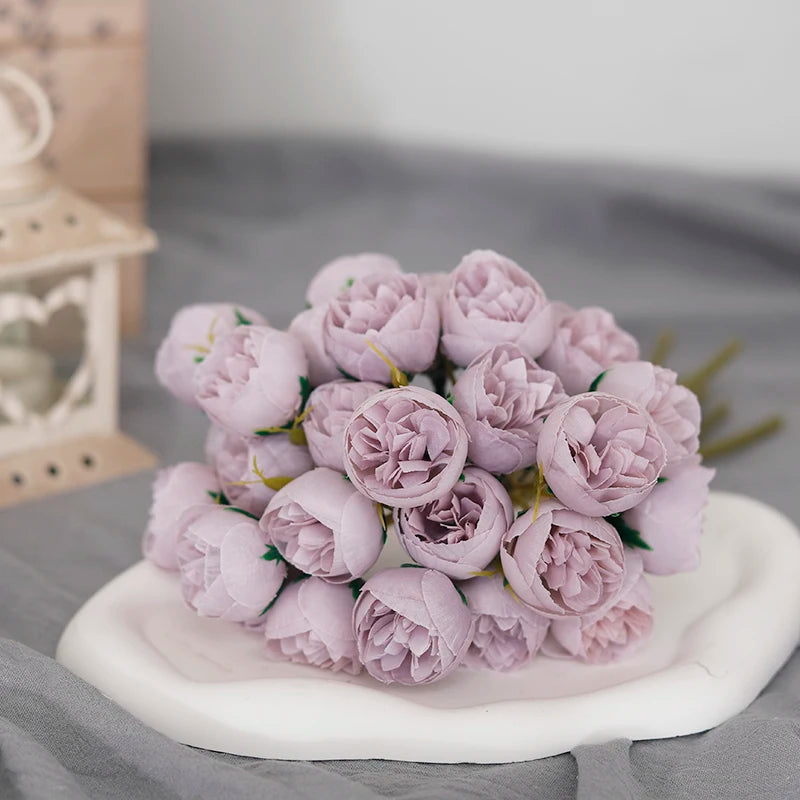 bouquet de 27 roses et pivoines artificielles en soie décoratives - vue 10 sur 12