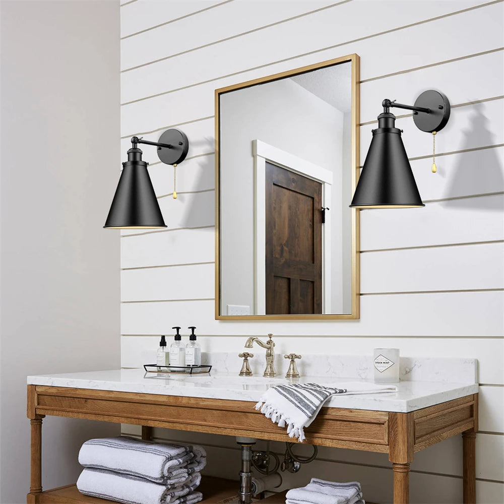 applique murale rétro américaine rotative en fer noir avec interrupteur - vue 8 sur 8