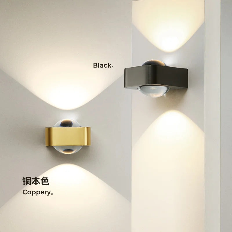 applique murale carrée en cuivre moderne et luxueuse à double tête
