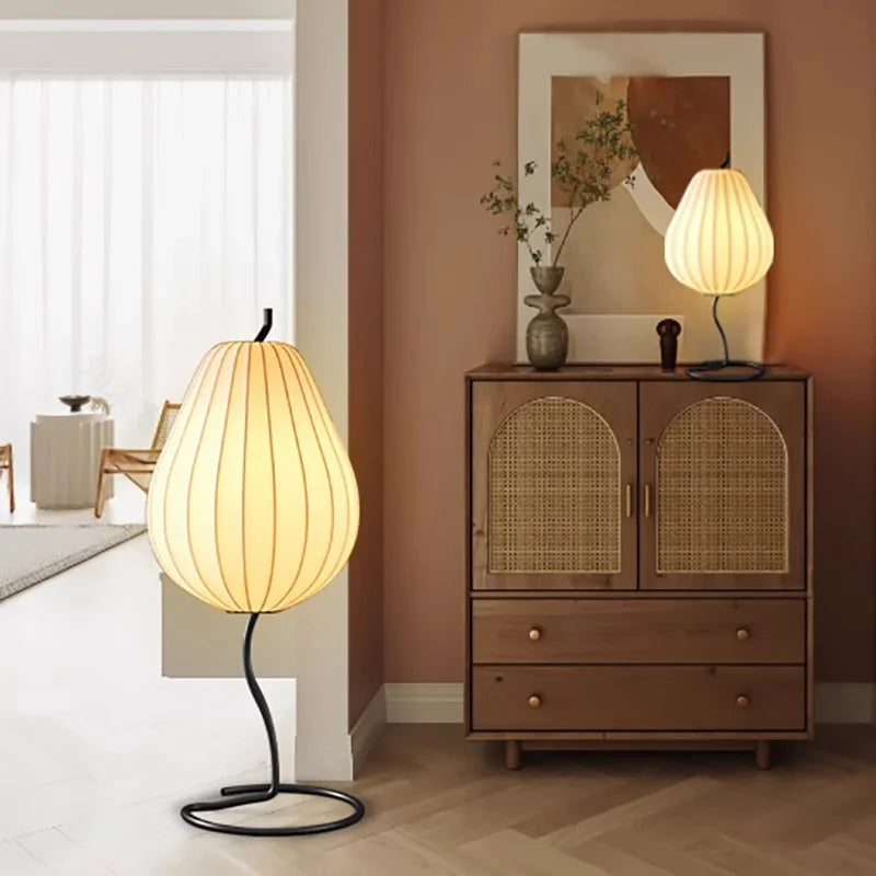 lampe de sol japonaise en soie design poire élégante et moderne - vue 4 sur 8