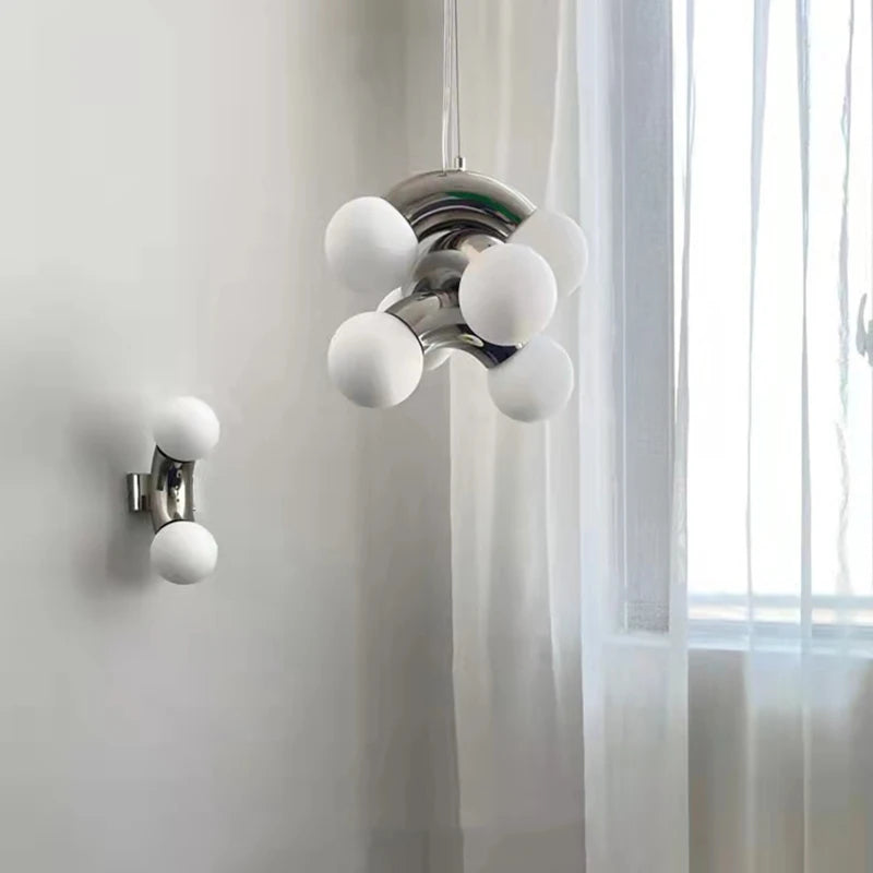 suspension en métal et verre blanc pour intérieur moderne - vue 4 sur 8