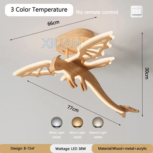 plafonnier led dragon pour enfants style nordique naturel - vue 8 sur 7