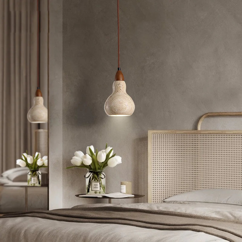 Vintage natural stone LED pendant light for interiors - vue 3 sur 6