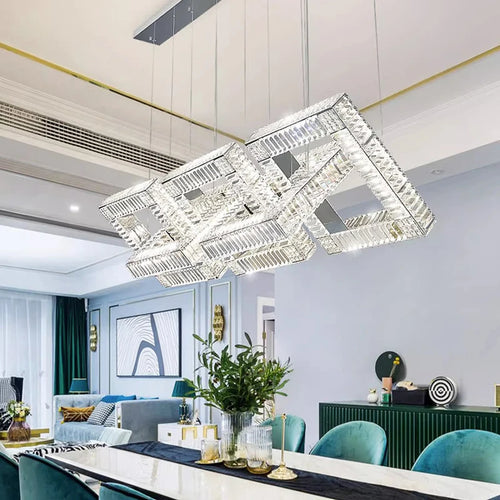 Lustre design cristal doré carré moderne