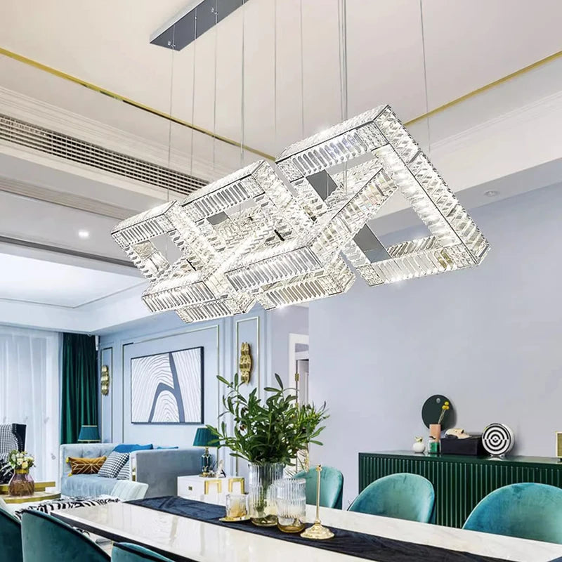 Lustre design cristal doré carré moderne