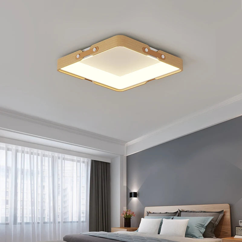 Ultra-slim wooden LED lamp in minimalist Nordic style - vue 3 sur 14