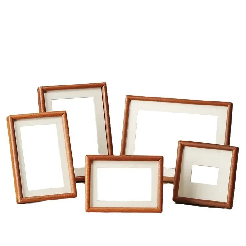 Solid Wood Round Corner Picture Frame, Walnut and Golden Sandalwood, Minimalist Design, Tabletop, Home Decor