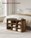 VASAGLE Shoe Bench, Storage Bench with Padded Seat, with Cushion, 9 Compartments, Adjustable Shelves, for Living Room, Hallway