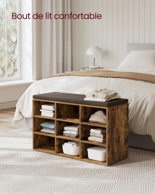 VASAGLE Shoe Bench, Storage Bench with Padded Seat, with Cushion, 9 Compartments, Adjustable Shelves, for Living Room, Hallway - vue 3 sur 10