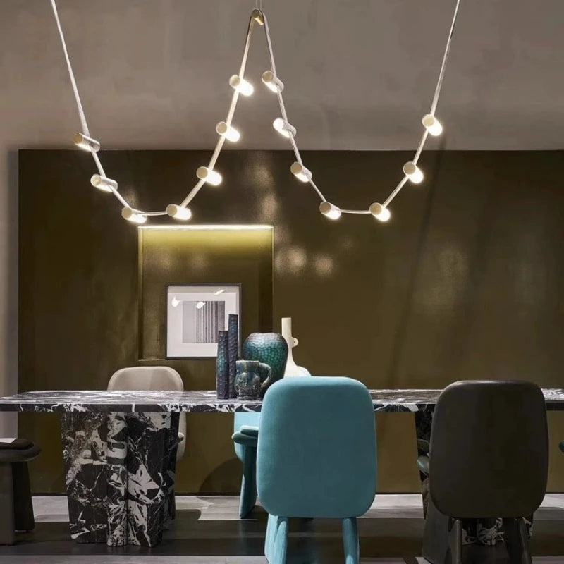 lustre art déco led avec barre lumineuse en cuir artificiel - vue 5 sur 5