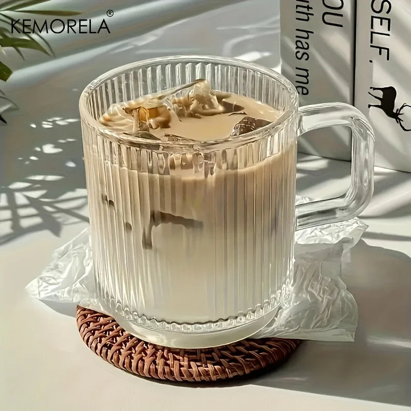 Tasse verre strié vertical avec anse 350 ml
