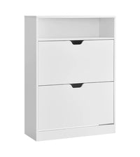 VASAGLE Shoe Cabinet 2 Flip Doors, 3 Tier Shoe Rack, with 1 Open Compartment, Adjustable and Removable Divider, for 11-16 Pairs