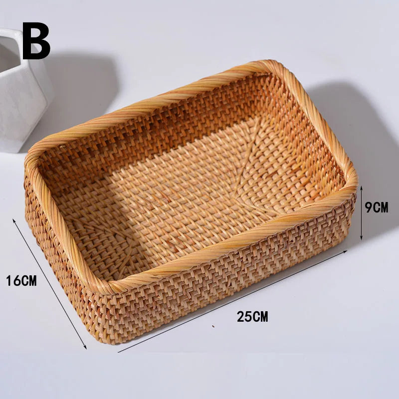 paniers rectangulaires en rotin tissés à la main pour rangement et décoration - vue 8 sur 8