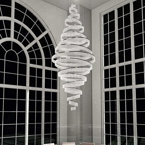 Escalier de luxe LED en Cristal lustre pour salon hall grand anneau moderne Cristal suspendu éclairage Chrome longue lampe d'intérieur - vue 5 sur 13