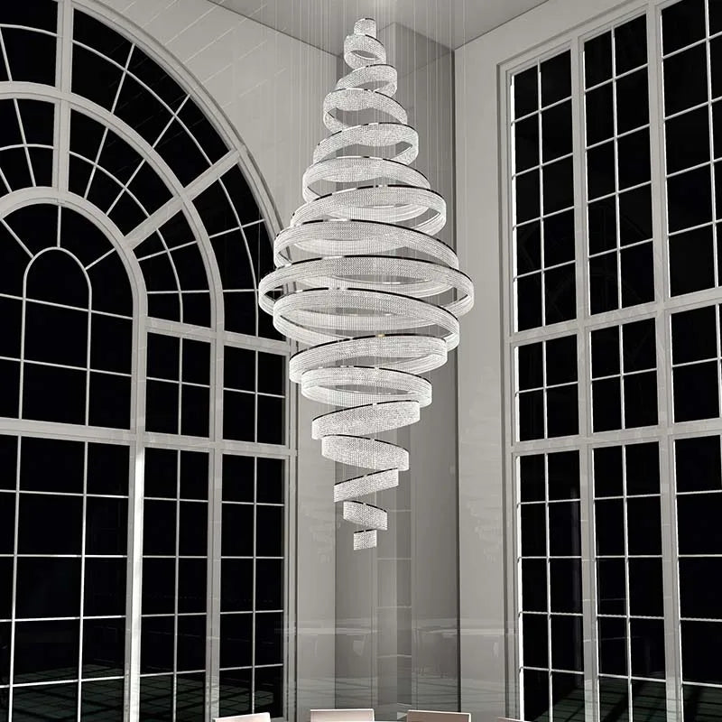 Escalier de luxe LED en Cristal lustre pour salon hall grand anneau moderne Cristal suspendu éclairage Chrome longue lampe d'intérieur - vue 5 sur 13