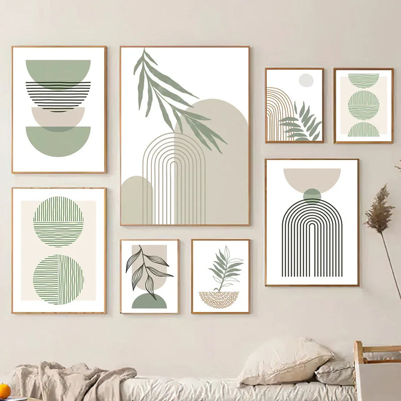 art mural abstrait boho feuilles géométriques moderne décoration intérieur