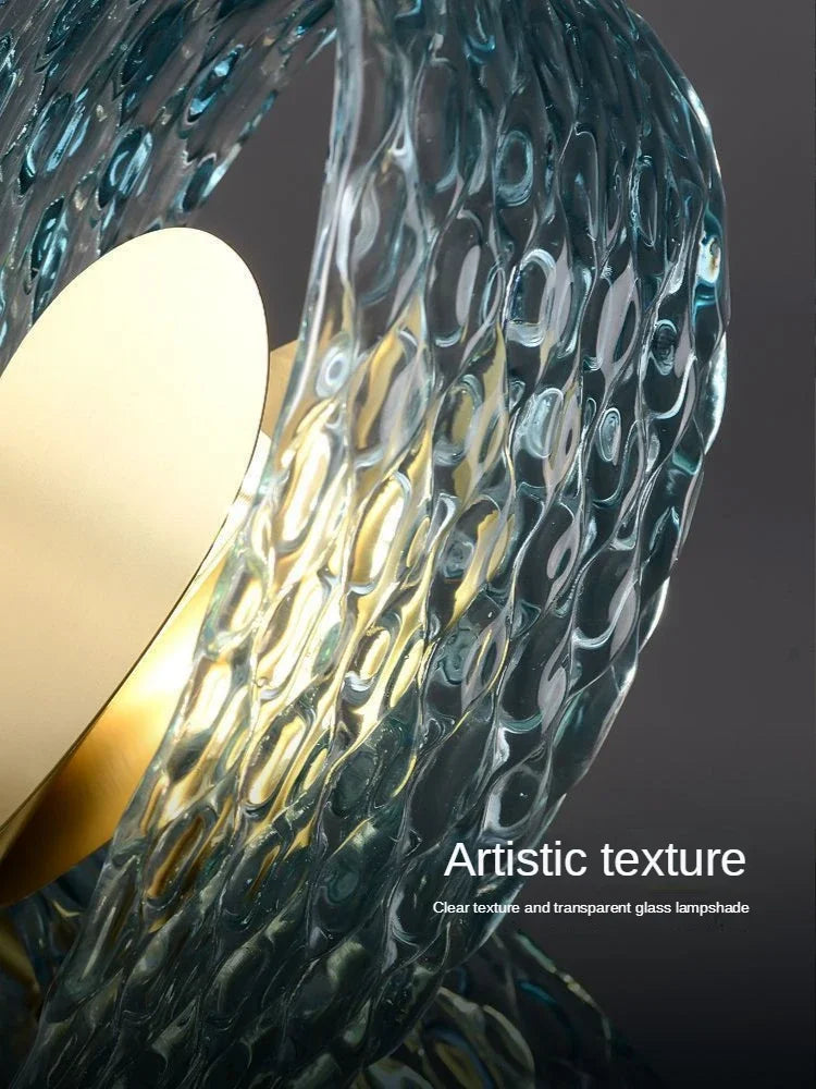 lustre moderne en verre design feuille de paon led suspendu - vue 6 sur 21