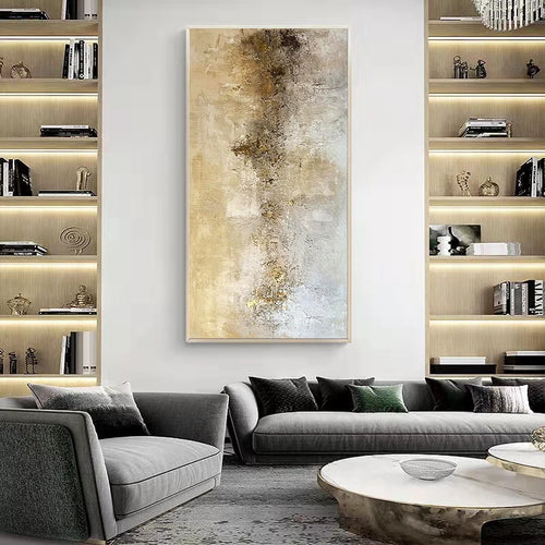 Customizable, Pure Hand-painted Abstract Decorative Painting, Living Room Background Wall Large Gold Leaf, Art Canvas Painting - vue 6 sur 12