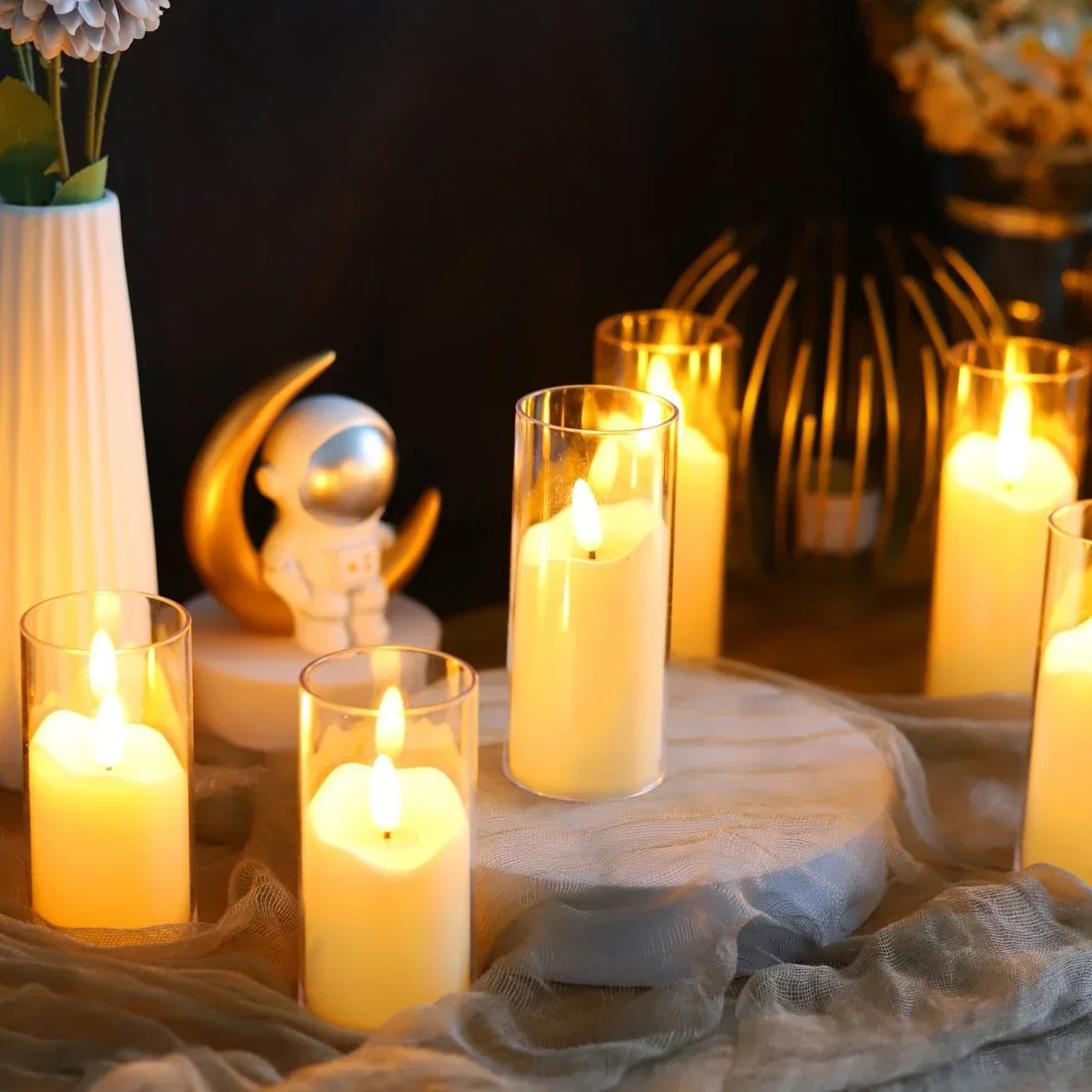 lot de 6 bougies LED en verre acrylique pour mariage et Noël - vue 3 sur 9