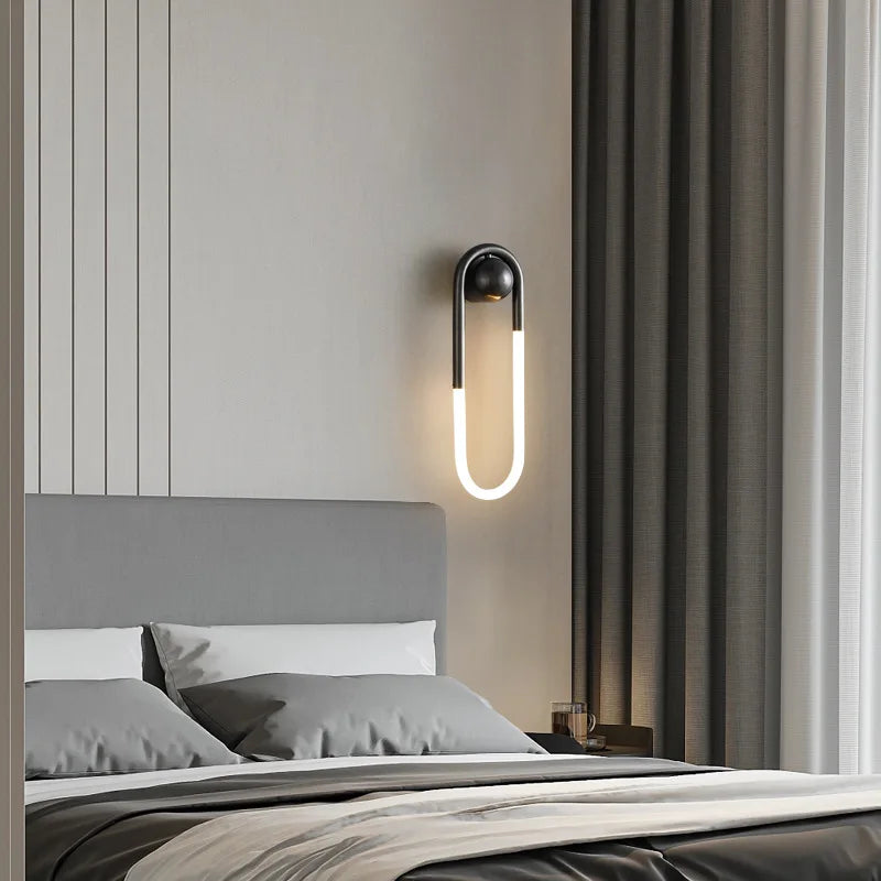Modern minimalist ellipse LED wall light gold black copper sconce for living room bedroom hallway stairs home decor - vue 3 sur 10
