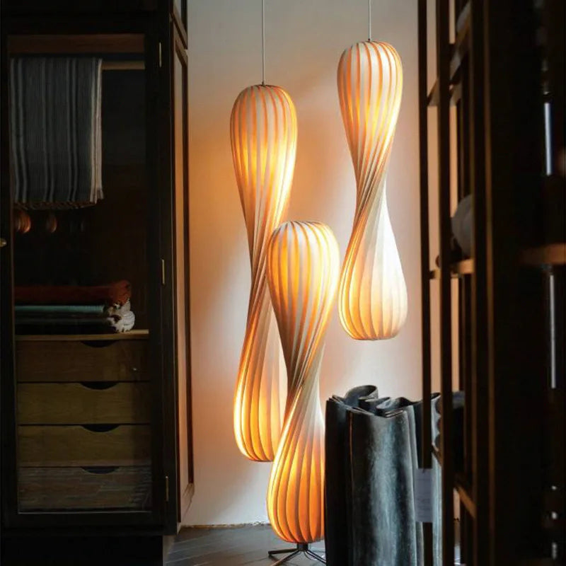 Bois lampadaire LED moderne rétro lumière debout gradation salon chambre luminaires en forme de spirale atmosphère Luminaire - vue 6 sur 8