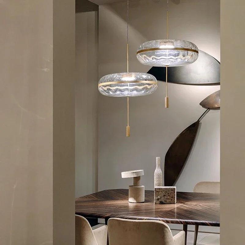 suspension luxe design post-moderne en verre ondulé pour intérieur loft - vue 4 sur 6