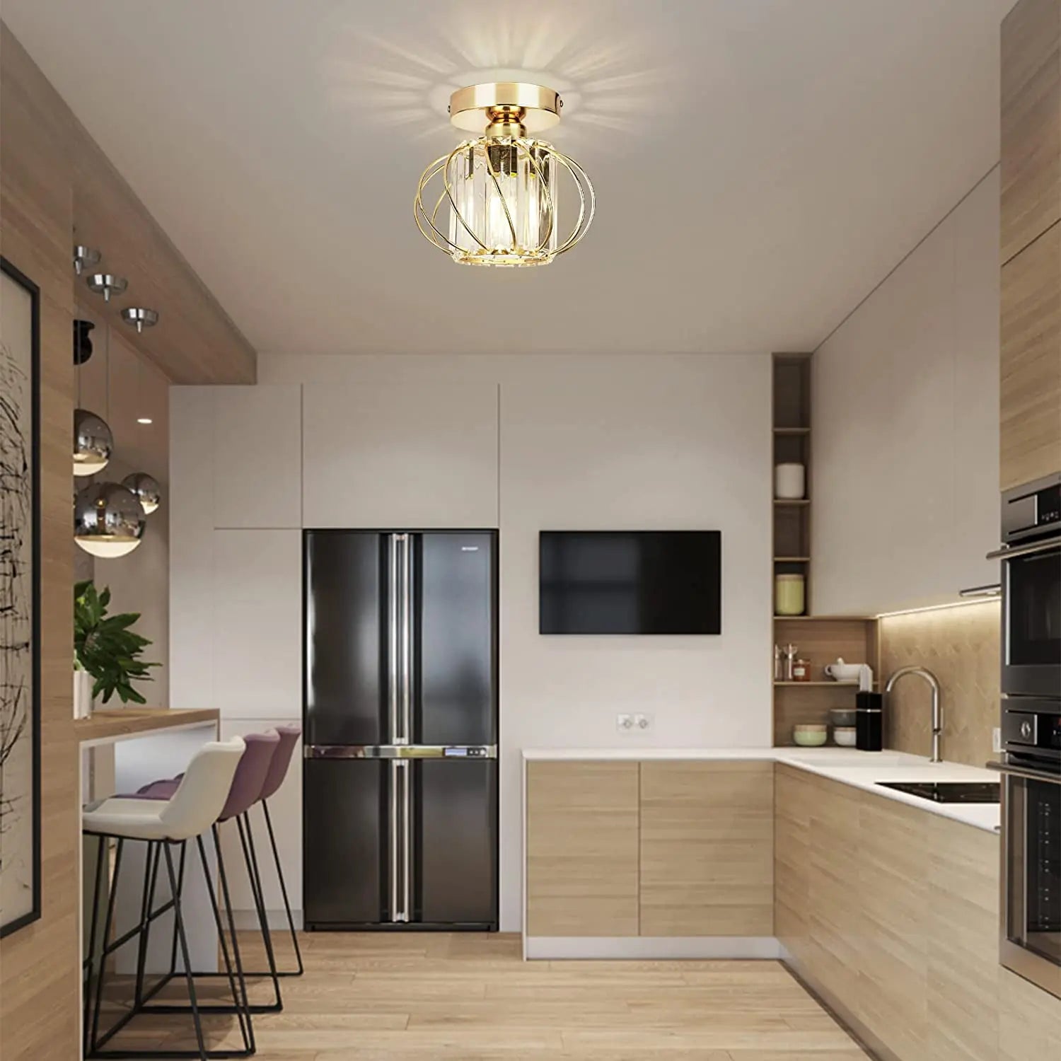 plafonnier moderne en cristal avec éclairage industriel led - vue 5 sur 8