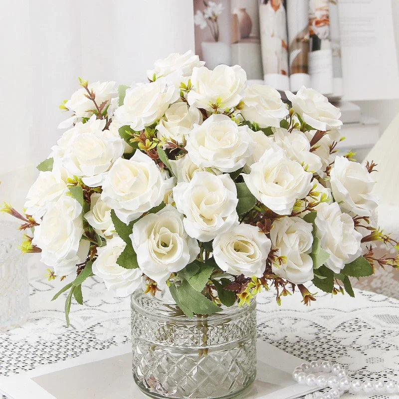 bouquet de roses décoratives en soie parfum de miel pour décoration intérieure - vue 2 sur 12