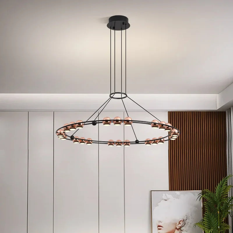 SANDYHA Nordique Moderne LED Lustre Anneau Circulaire De Luxe Haricot Duplex Suspension pour Salon Salle À Manger Chambre Éclairage