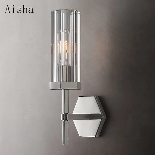 applique murale led de luxe américaine avec abat-jour en cristal et métal doré - vue 3 sur 11