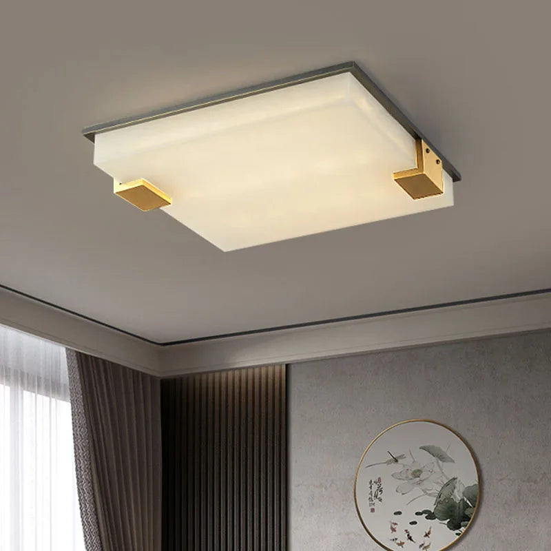plafonnier carré en marbre et laiton doré led luxueux - vue 3 sur 7