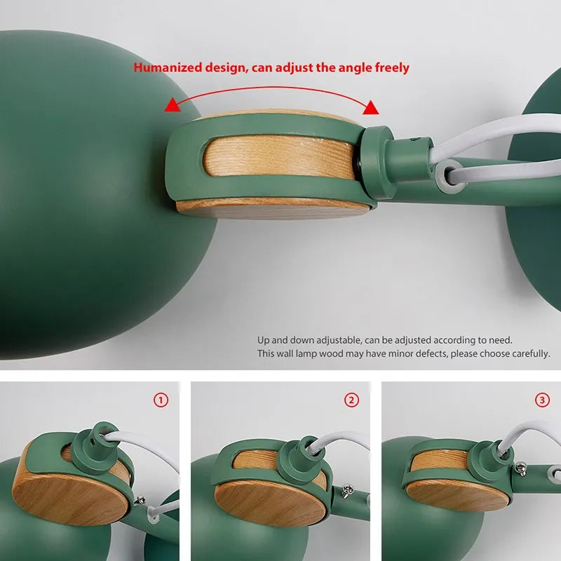 Lampe de applique murale LED nordique en bois Macaron lumière chambre chevet rotatif Deocr lampe salon couloir allée maison luminaire - vue 7 sur 10