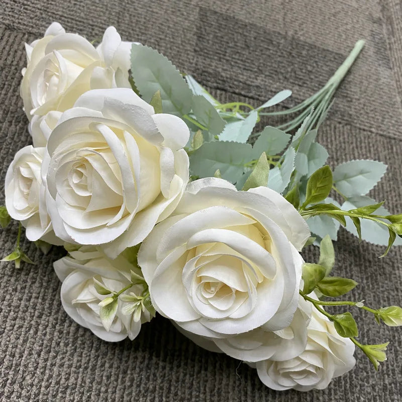 bouquet de roses artificielles en soie décoration florale élégante - vue 10 sur 15