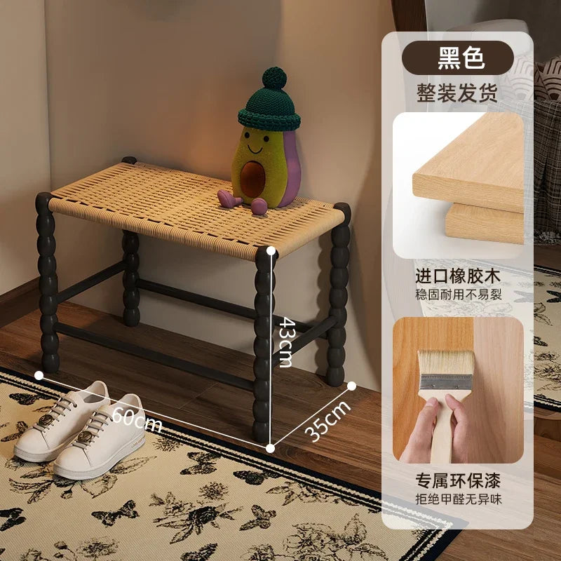 Creative Gourd Stool, French Woven Solid Wood Stool, Household Shoe Changing Stool, Living Room Sofa Side Shelf