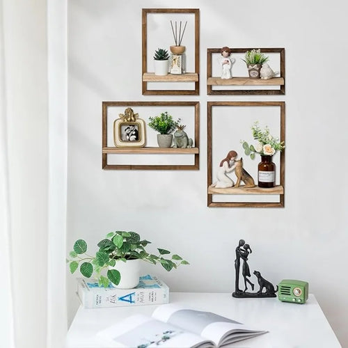 Set of 2 wooden floating wall shelves for storage and decoration - vue 2 sur 7